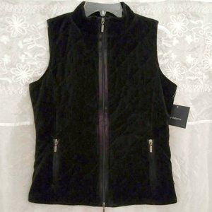 FLASH SALE! NEW Liz Claiborne Black Velvet Vest. Quilted, Zip Front & Pockets, S